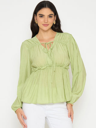 Madame Cinch Waist Apple Green Peplum Top