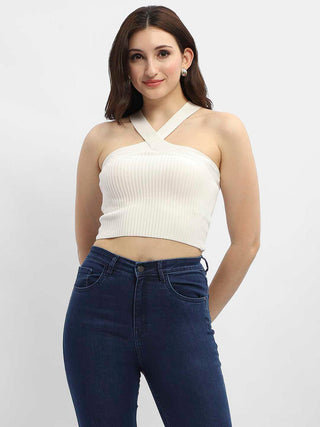 Madame Criss-Cross Halter Neck Off-White Top