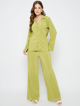 Madame Solid Shirt and Bottom Lime Green Co-ord Set