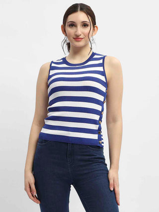 Madame Striped Royal Blue Tank Top