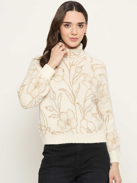Madame Floral Print Off White Sweater
