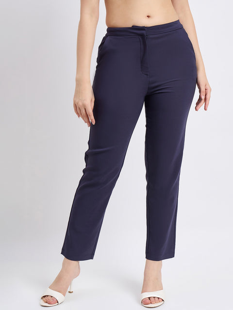 Madame Navy Cotton Blend Trousers