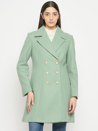 Madame Lapel Notch Collar Green Long Coat