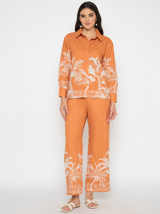 Madame Botanical Print Shirt and Bottoms Warm Amber Co-ord Set