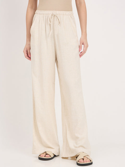 Madame Beige Rayon Linen Palazzo Trousers