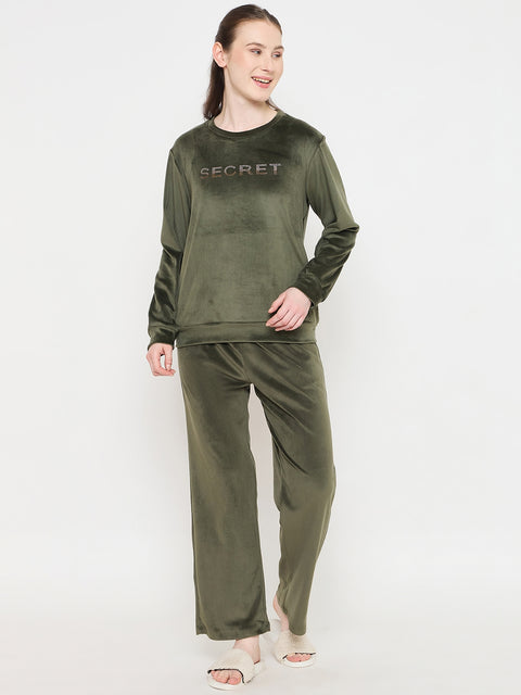 mSECRET Round Neck Embellished Green Sweatshirt