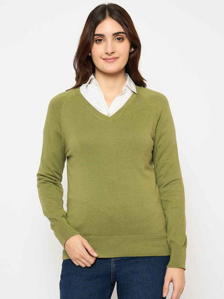 Madame V Neck Skinny Fit Olive Sweater