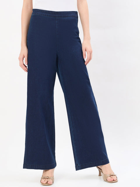Madame Black Cotton Blend Wide Leg Jeans