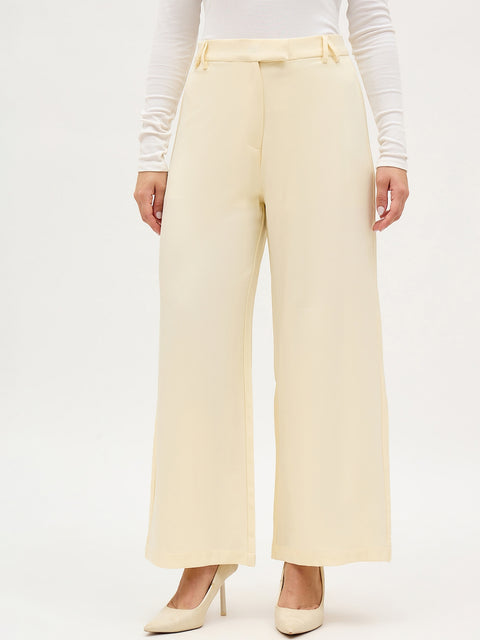 Madame Butter Yellow Solid Trousers With Side Zipper
