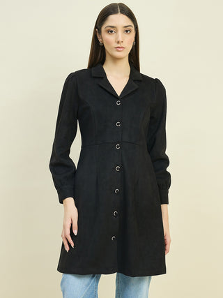 Madame Suede Blazer Dress with Embellished Button Details