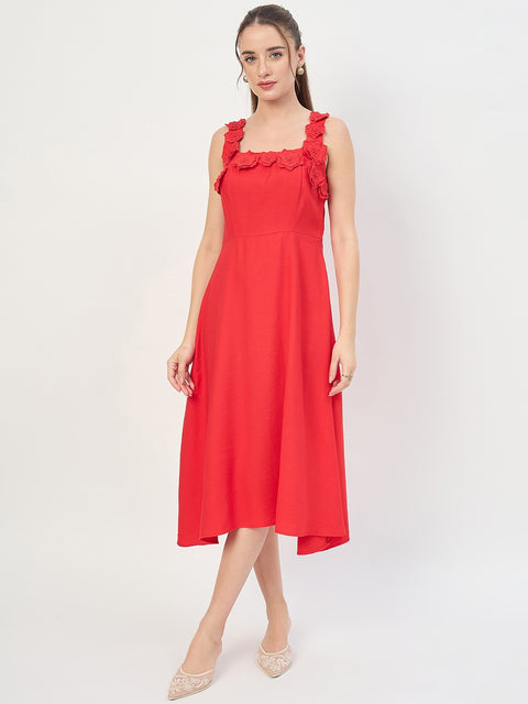 Madame Red Rayon Fit and Flare Midi Dress