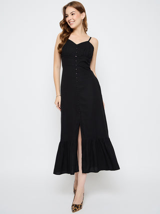 Madame Sleeveless Tiered Black Rayon Maxi Dress