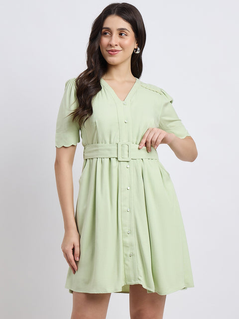 Madame Embroidered Green Viscose Blend Dress