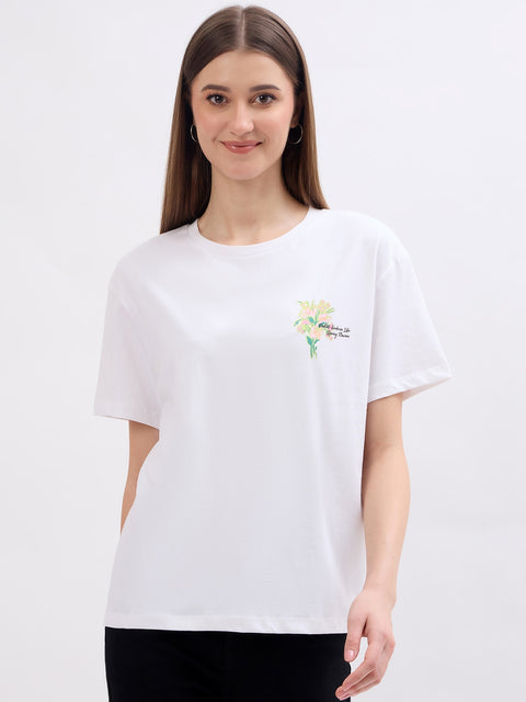 Madame Graphic Print White Cotton T-Shirt