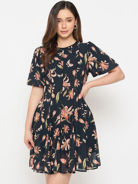 Madame Black Printed Midi Dress