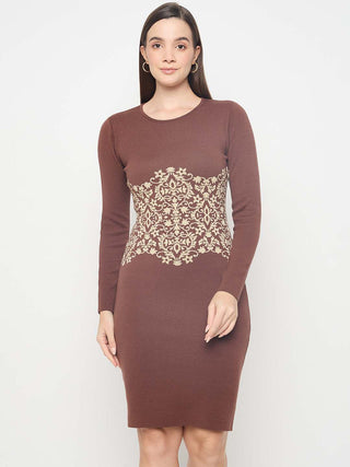 Madame Abstract Print Viscose Blend Coffee Brown Knitted Dress