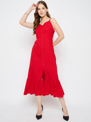 Madame Sleeveless Tiered Red Maxi Rayon Dress