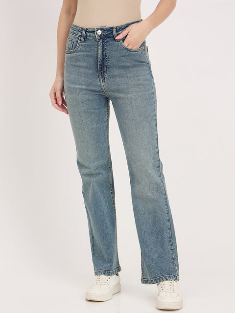 Madame Mid Blue Cotton Whiskered Straight Fit Ankle Jeans