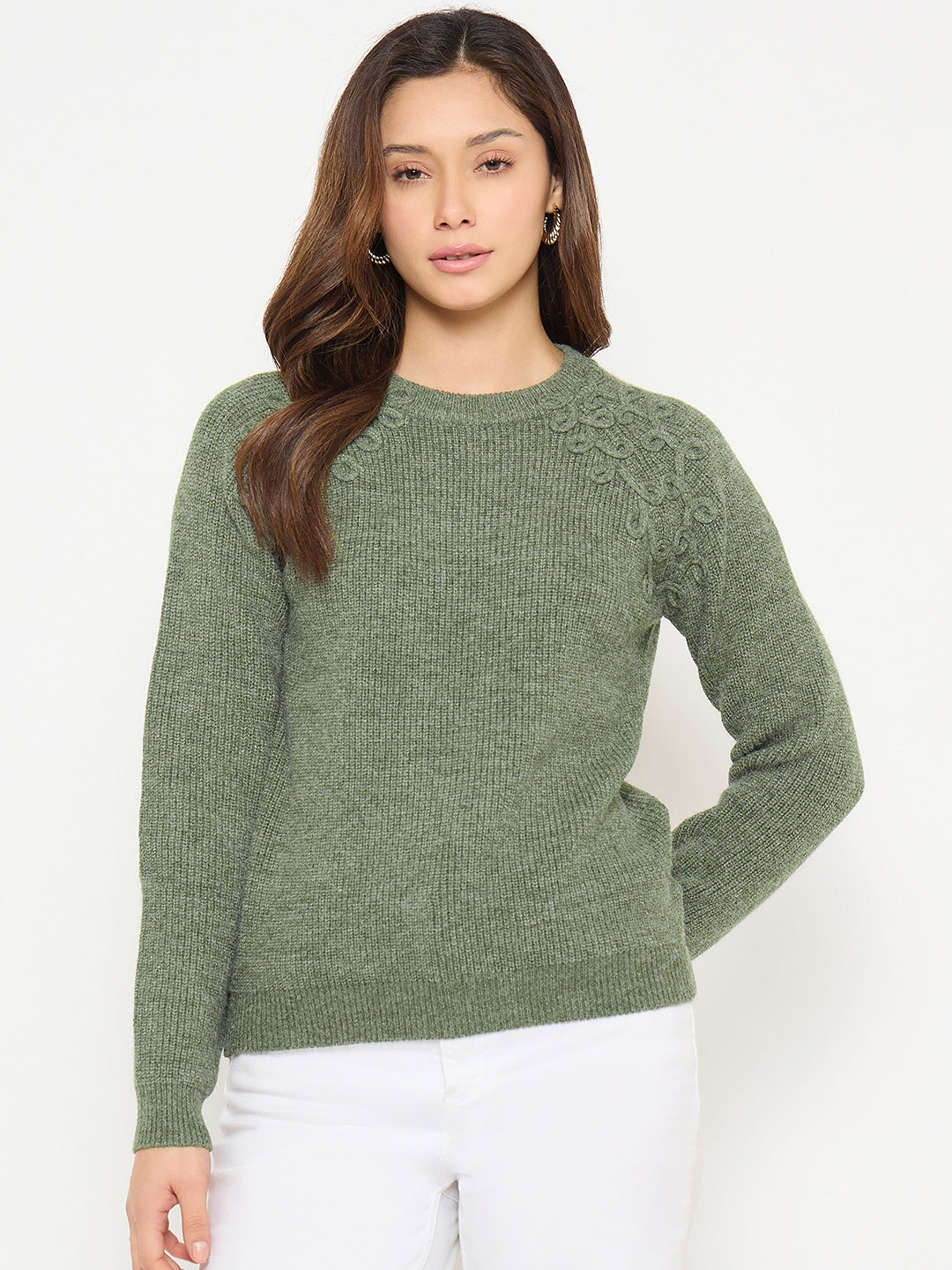 Madame Embroidered Olive Green Sweater color swatch
