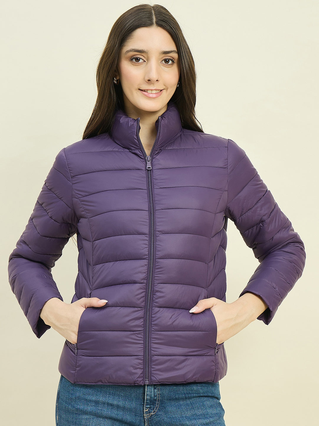 Madame Quilted Purple Puffer Jacket color swatch