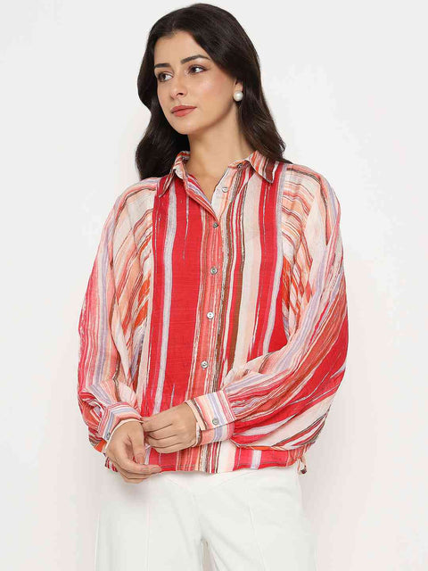 Madame Striped Viscose Blend Red Shirt