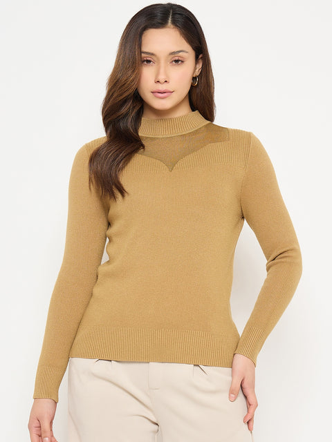 Madame Mock Neck Solid Mustard Yellow Sweater