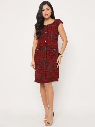 Madame Sleeveless Maroon Sheath Dress