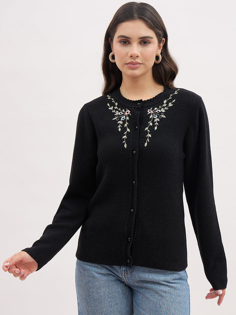 Madame Embroidered Black Cardigan