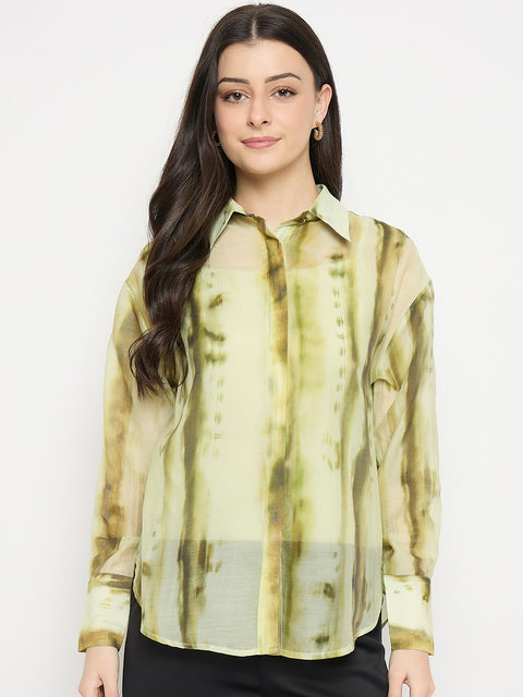 Madame Green Tencel Nylon Blend Printed Shirt