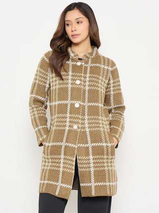 Madame Checkered Long Cardigan with Buttons