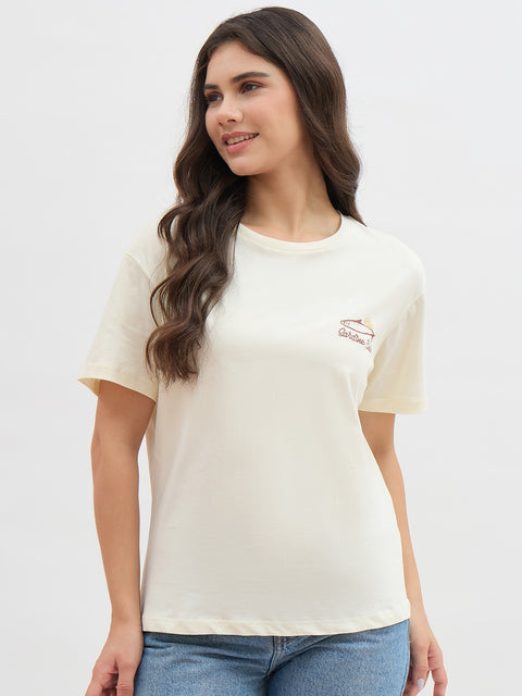 Madame Beige Graphic Print Cotton Half Sleeve T-Shirt