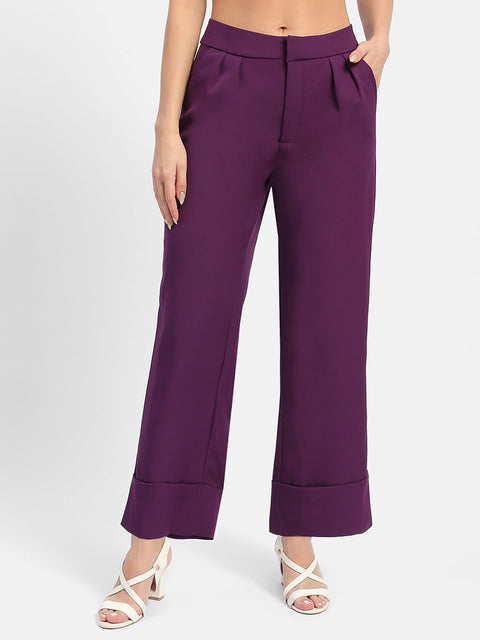 Madame Front Pleated Purple Rolled Hem Trousers