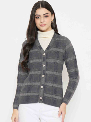 Madame Plaid Nylon Blend Grey Cardigan