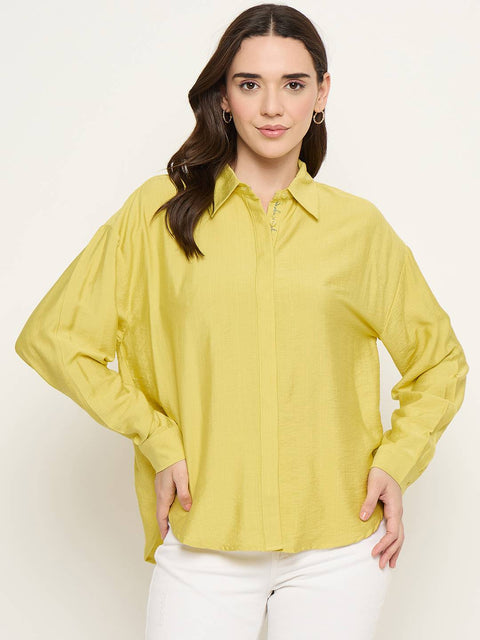 Madame Printed Placket Lemon Yellow Shirt