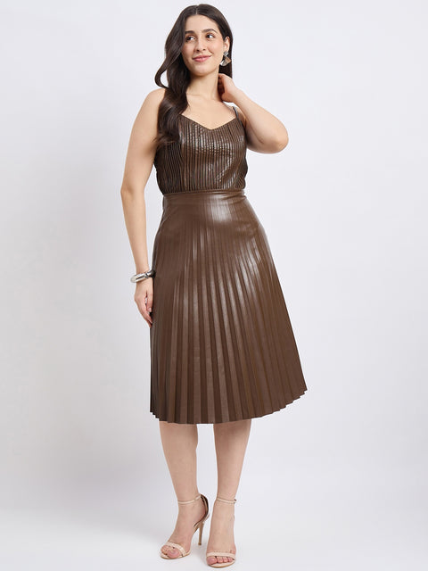 Madame Pleated Brown Dress