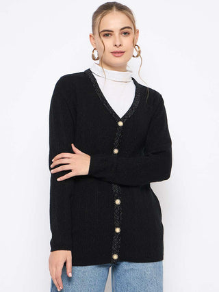 Madame Full Sleeve Button Down Black Cardigan