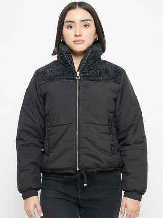 Madame Black Quilted Crop Jacket