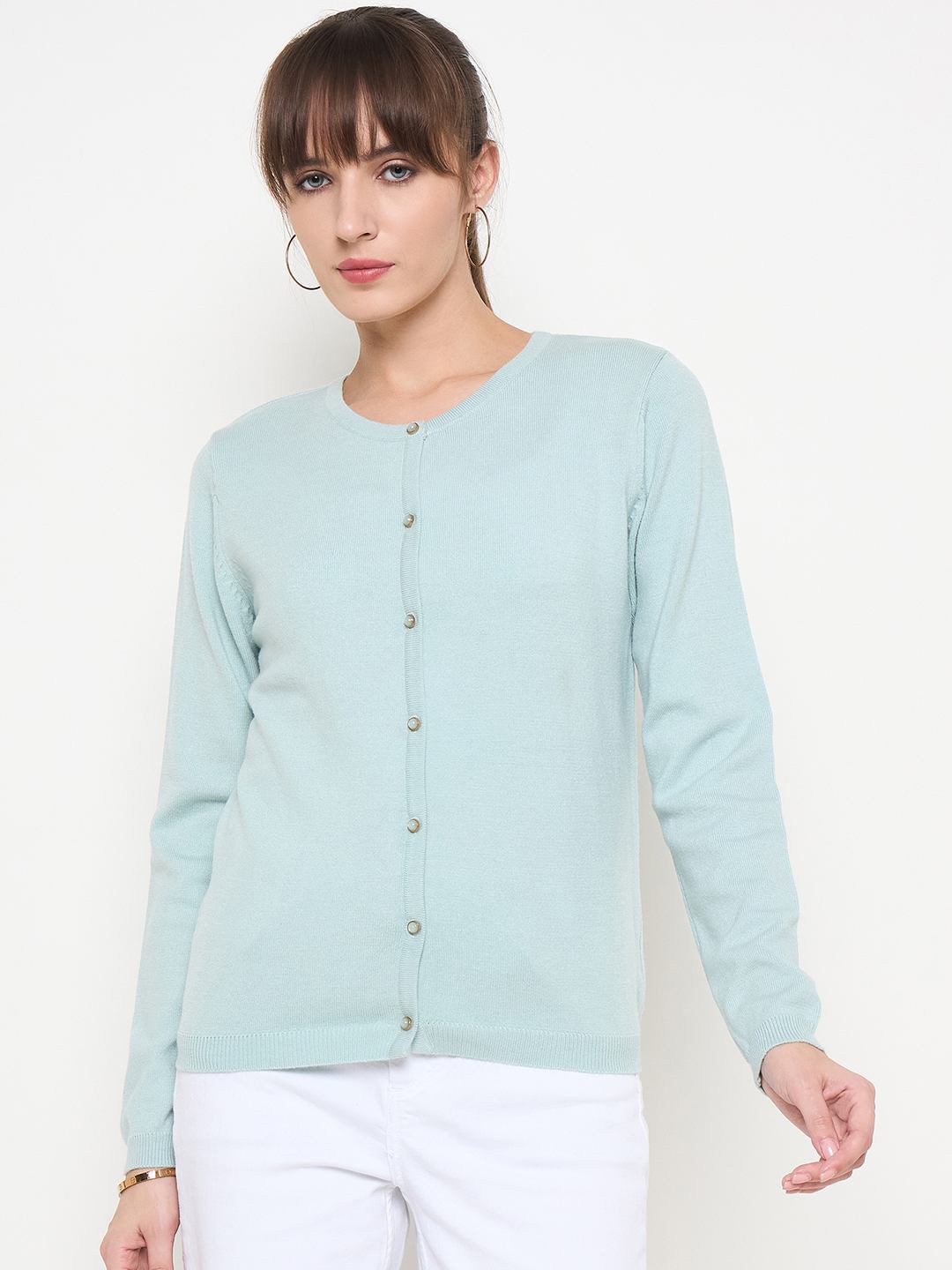 Madame Crew Neck Button Down Mint Green Cardigan color swatch