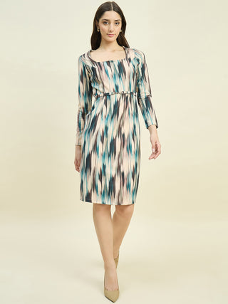 Madame Abstract Print Beige Dress