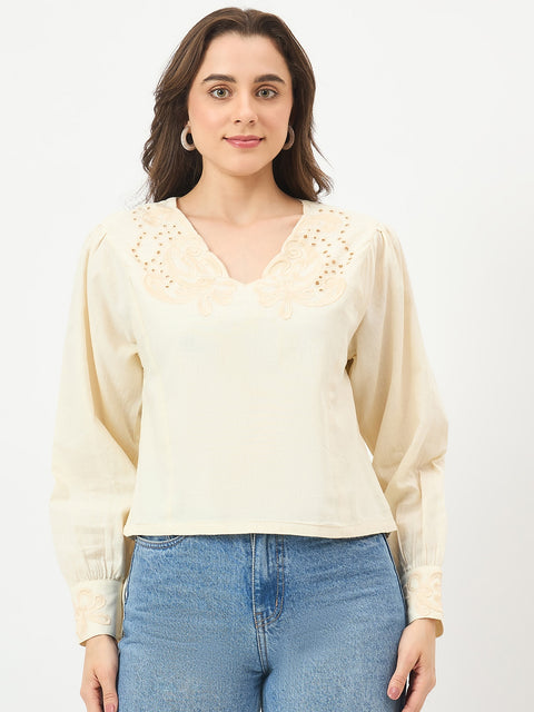 Madame Off-White Embroidered Tunic Top