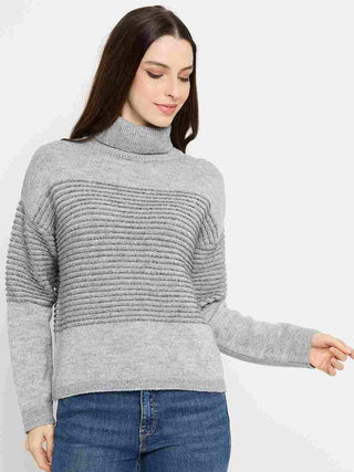 Madame Striped Grey High Neck Sweater