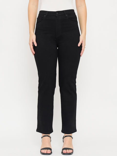Madame Black Cotton Straight Fit Jeans