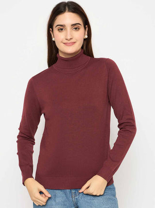 Madame Turtle Neck Ribbed Cuff Wine Red Sweater