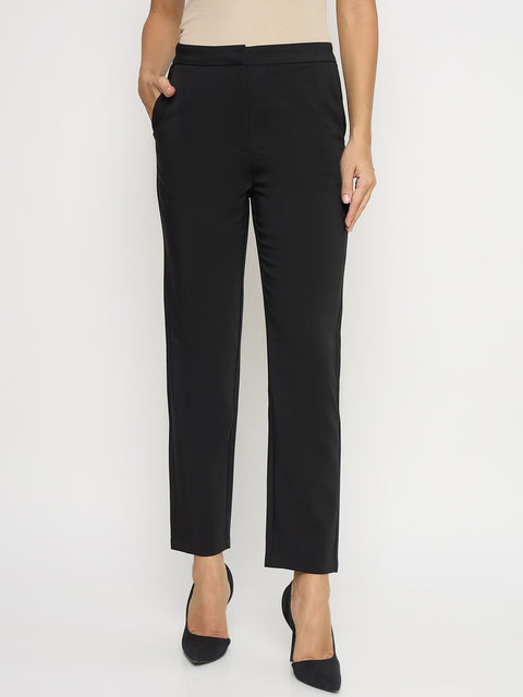 Madame Black Slim Fit Cotton Blend Trousers