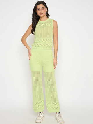 Madame Cotton Top and Bottom Lime Yellow Knitted Co-ord Set