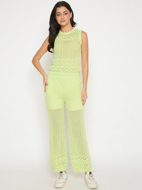 Madame Cotton Top and Bottom Lime Yellow Knitted Co-ord Set