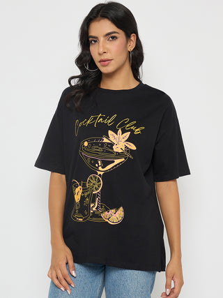 Madame Graphic Print Black Cotton T-shirt