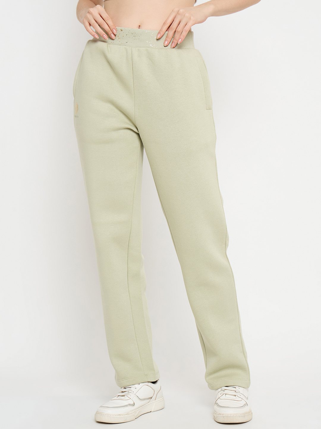 Madame Abstract Print Mint Green Tapered Track Bottoms color swatch