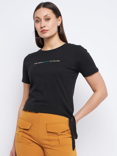 Madame Typography Black Side Knotted Top