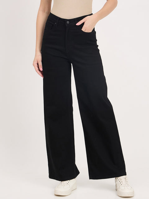 Madame Black Cotton Straight Fit Jeans